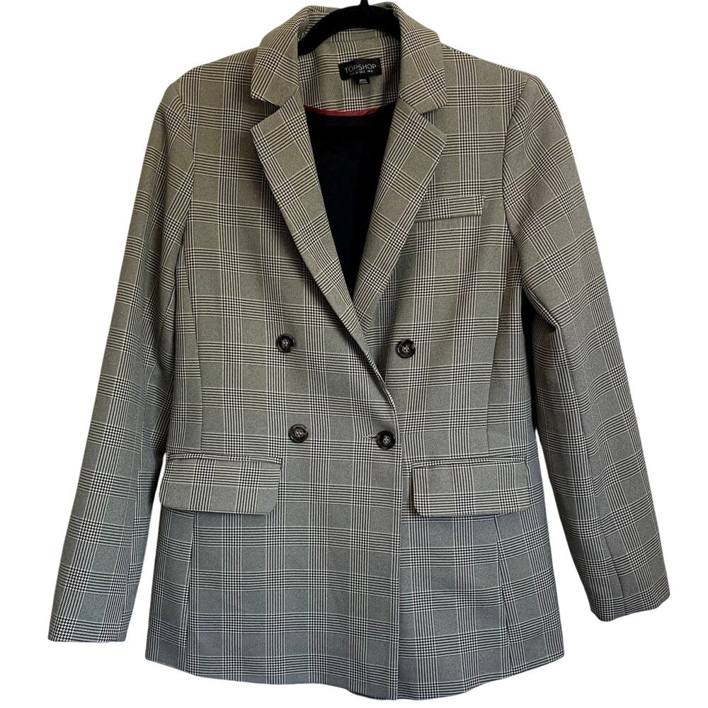 Topshop Sz 2 Oversized Double‎ Breasted Checkered Houndstooth Blazer Black White